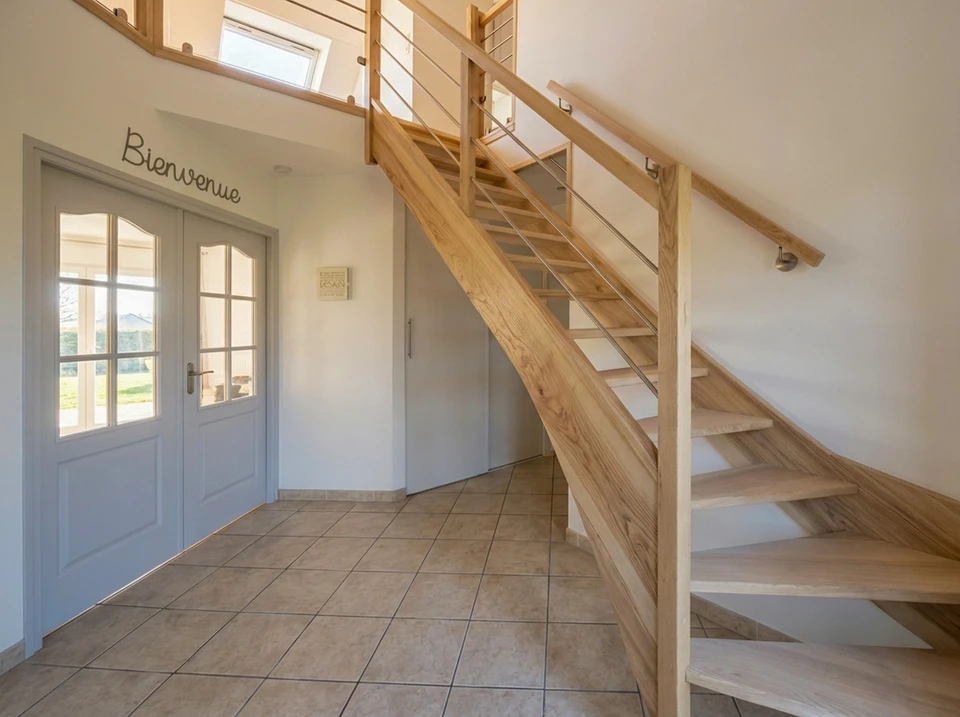 Atelier de menuiserie avec artisan travaillant sur &eacute;tabli en bois